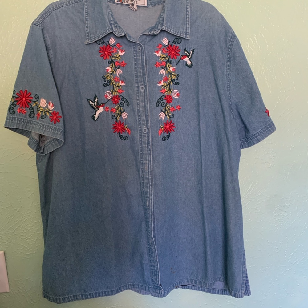 Floral Embroidered Denim Top